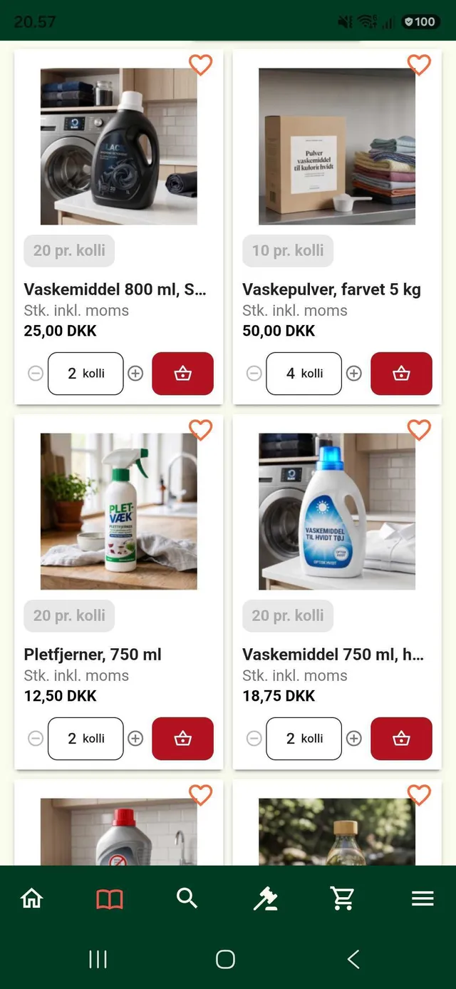 Spotmarket-appen med varer, priser og antal kolli